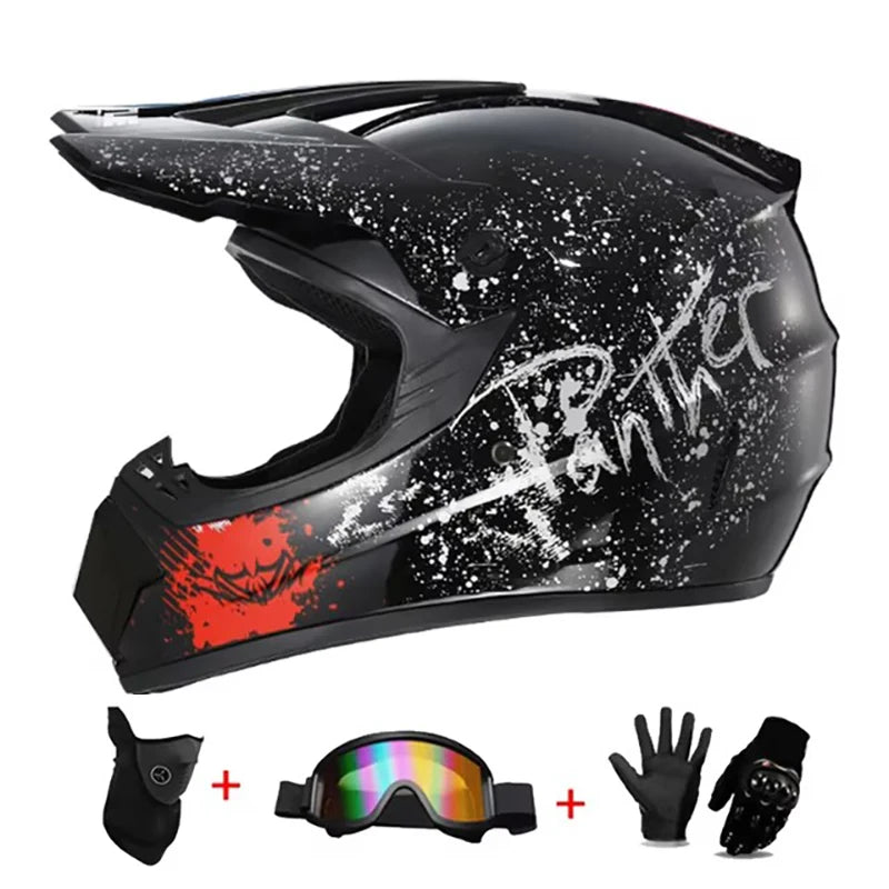 Kids Motocross Helmet Full-Face Kit - DOT & ECE Certified Motorcycle Helmet + Off-Road Goggles + Protective Gloves
