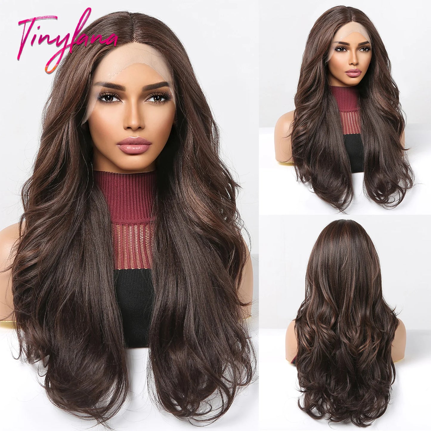 Long Wavy Transparent Lace Front Synthetic Wigs Brown Golden Ombre Lace Frontal Wig for Black Women Natural Cosplay Closure Hair