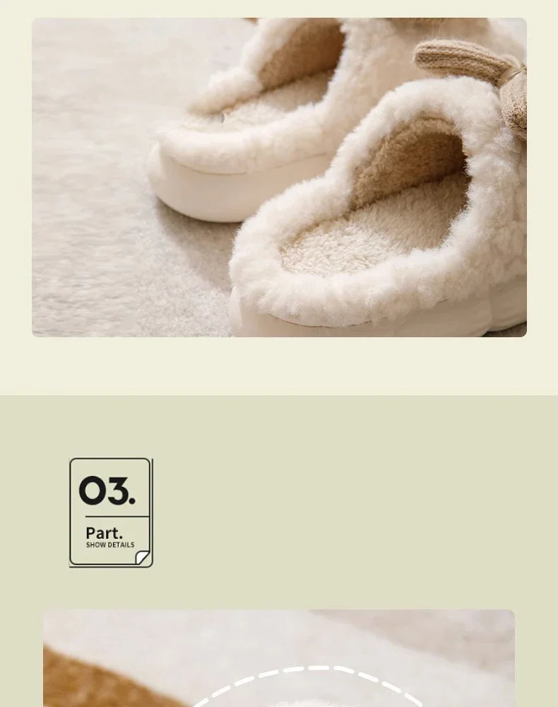 Thick Soled Non Slip Home Plush Slippers 2025 New Cotton Slippers for Women Bow Slippers for Autumn and Winter Warm for Women