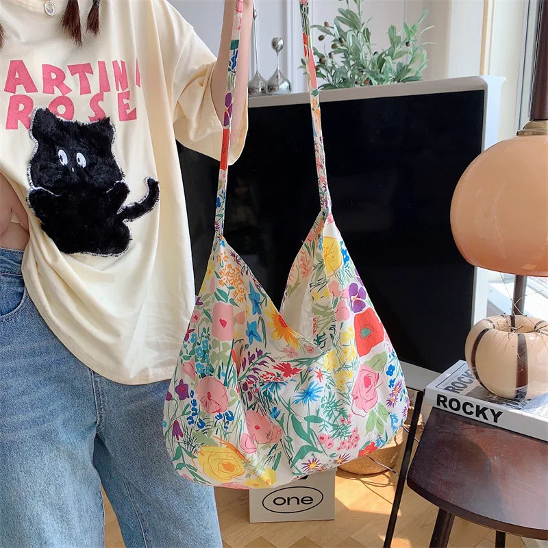 Women's Shoulder Bags Leopard Print Flower Fashionable Trendy Canvas Cross Bags Large Capacity Portable Shopping Shoulder Bags