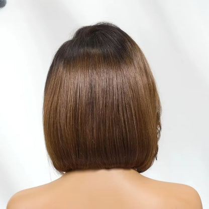 Glueless Bob Soft Preplucked Ombre Brown Lace Front Wig For Women 14Inch 180Density Straight Synthetic With Baby Hair Daily