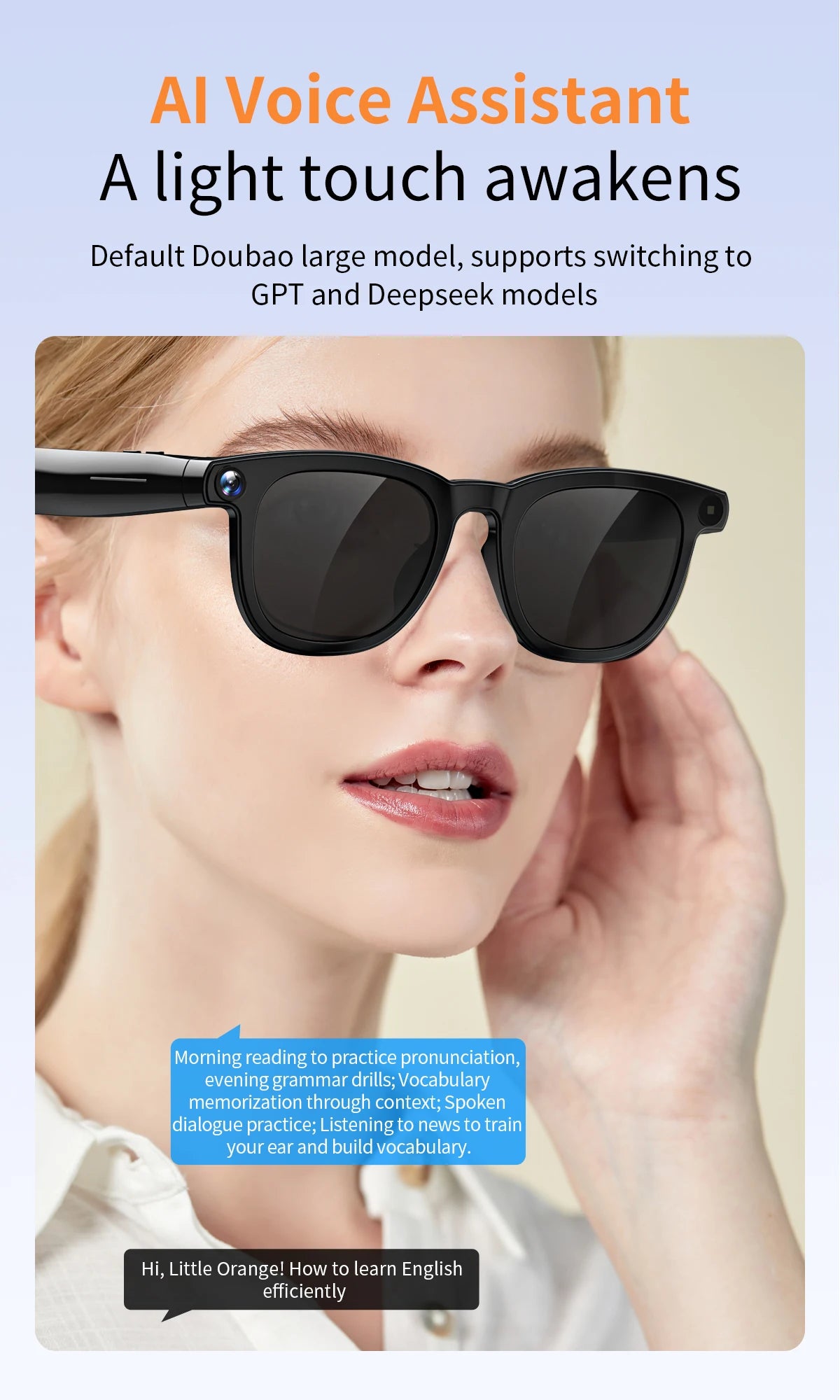 V3 AI Smart Glasses with ChatGPT, 8MP Camera Video Recording, Bluetooth Calls, Voice Wake, Music Playback Sunglasses