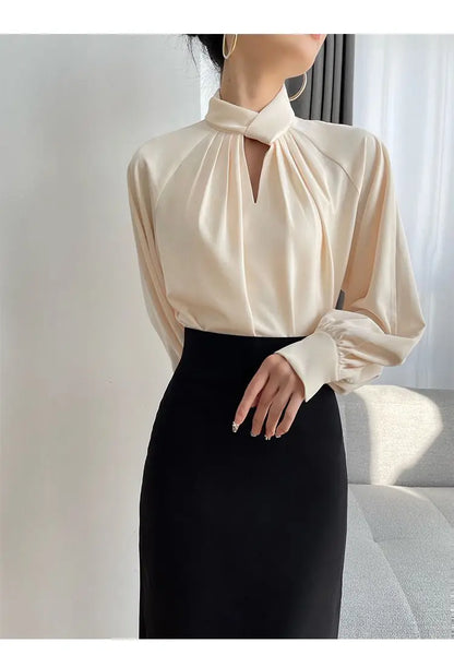 Office Lady Hollow Out Loose Shirt Tops Spring Autumn New Long Sleeve Elegant Solid Blouse Temperament Fashion Women Clothing