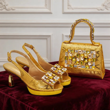 Fashion Party Shoes and Bag Match for Women Luxury Italian Shoes and Bag Set for Women Rhinestone Sexy Wedding Party Sandals