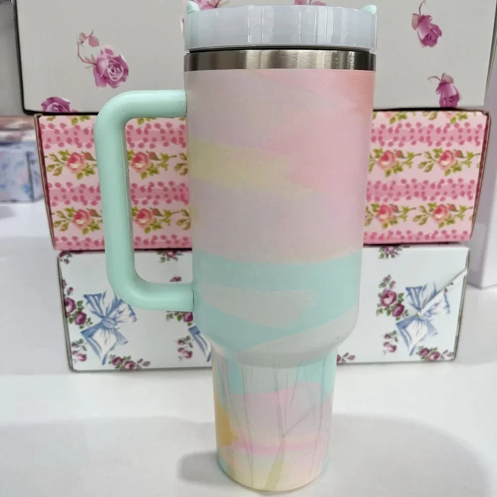 40oz Tumbler withLOGO Handle Lid Straw Stainless Steel Vacuum Insulated Quengher H2.0 Thermos Cup Silicone Boot for Stanleys