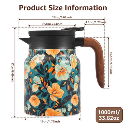 Vintage Floral Tea Thermos Stainless Steel Tea Kettle Drip-Proof Tea Pot With Tea Infuser Mini Thermo Coffee Pot Home Teaware