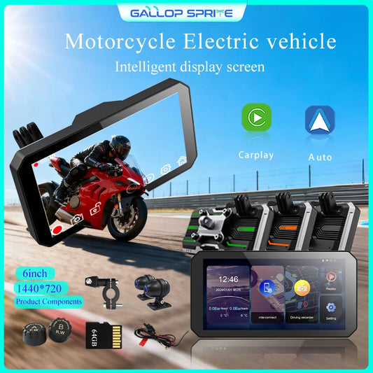Gallop Sprite 6 inch Motorcycle GPS Navigation Wireless CarPlay Android Auto DVR Drive Recorder Portable Moto Monitor IPX7
