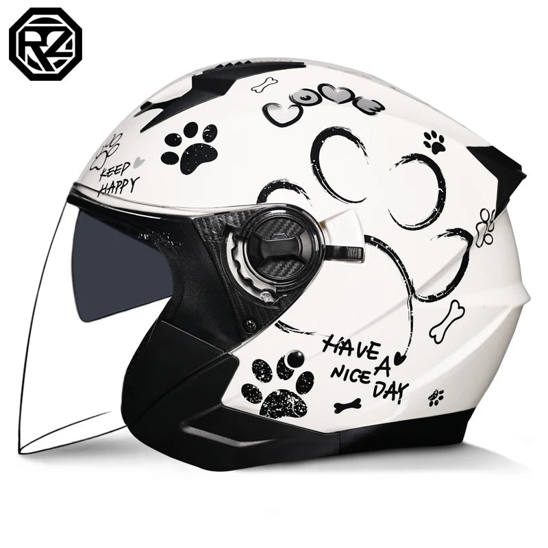ORZ Motorcycle Helmet Half Face Double Lens Moto Four Seasons Men Women Street Fashion Helmet Capacete De Moto Safety