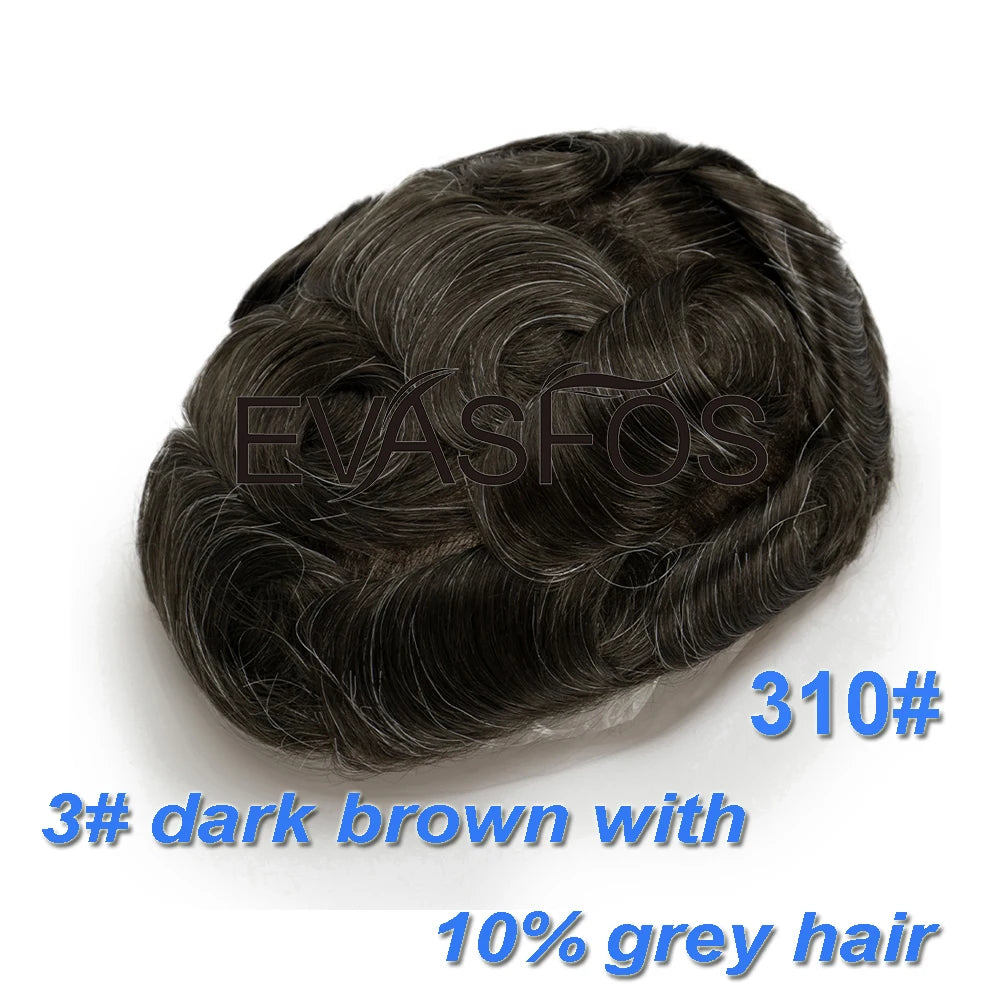 EVASFOS 0.02-0.04mm Super Thin Skin Men's Toupee Natural European Human Hair Male Wig Prosthesis Hair System For Men