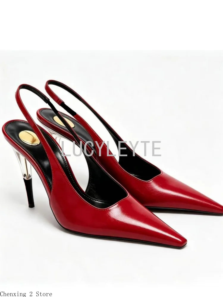 Women Satin Pointed‑Toe Stiletto Pumps with Clear Heel, Elegant Back Strap Dress Heels for Formal Dating Club Occasions