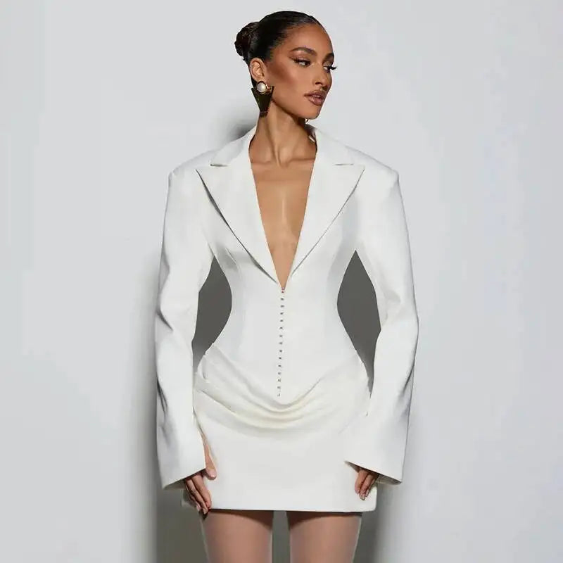 Avrilyaan Casual Pleated Sexy Dress Women 2025 Elegant Party Dress Blazer Long Sleeves Bodycon Mini Autumn Winter Dress Vestidos