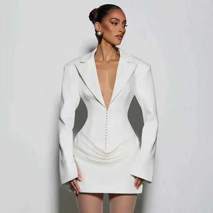 Avrilyaan Casual Pleated Sexy Dress Women 2025 Elegant Party Dress Blazer Long Sleeves Bodycon Mini Autumn Winter Dress Vestidos