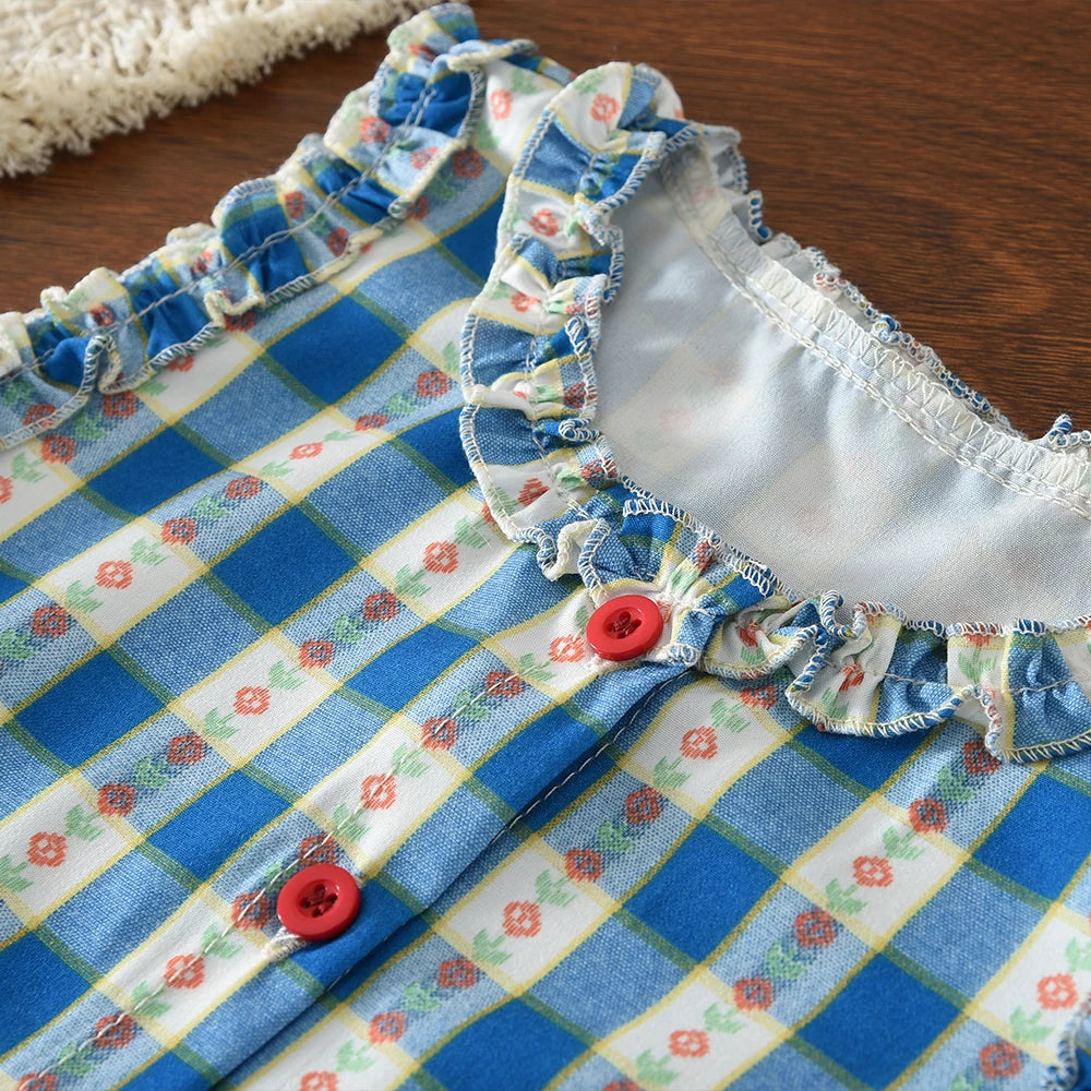 Bear Leader Korean Version Kids Clothes Girls Blue Imitation Denim Suit Summer New Sleeveless Top+Wide Leg Pants Two-piece Set