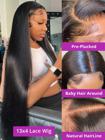 300% 13x6 HD Lace Frontal Wig 100% Raw Human Hair Straight Lace Front Wig 30 36 Inch 5x5 HD Lace Glueless Wig No Glue Human Hair