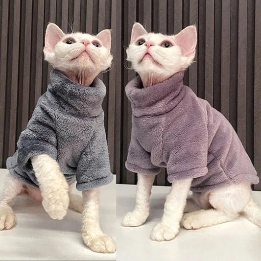 Soft Warm High Neck Fleece Pet Cat Hoodie Kitten Coat Sphynx Clothing without Hat for Cats Autumn Winter Pet Clothes Outfits