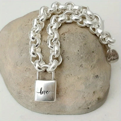 Luxury Fashion Square Shaped Lock  Link Chain Padlock Charm Bracelet Fine Jewelry Link Chain Bracelets for Women