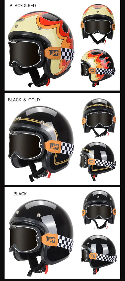 Hot Sale Open Face Helmet Retro 3/4 Jet Motorcycle Helmets Men ABS Shell Safty Cap German Style Four Seasons DOT Approved
