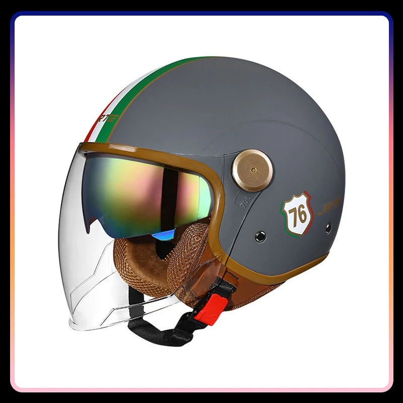 Retro Open Face Motorcycle Helmet Daul Lens DOT ECE Approved Vintage Jet Helmet 3/4 Open Half Helmet for Scooter Curiser Chopper