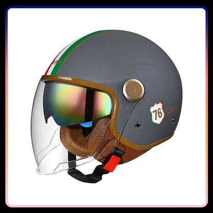 Retro Open Face Motorcycle Helmet Daul Lens DOT ECE Approved Vintage Jet Helmet 3/4 Open Half Helmet for Scooter Curiser Chopper