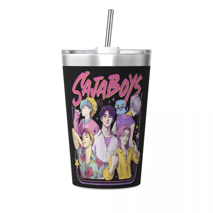 Mystery Saja Boys Kpop Demon Hunters Tumbler With Straw For Kids Stainless Steel Travel Mugs Double Wall Vacuum Insulated 12oz