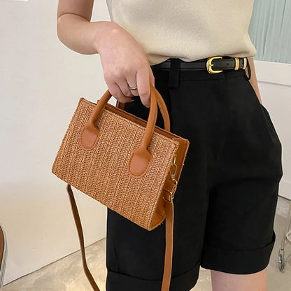 Summer Net Red Grass Woven Bag Crossbody Bag New Fashion Japanese Small Fresh Flower Woven Handbag Shoulder Bag