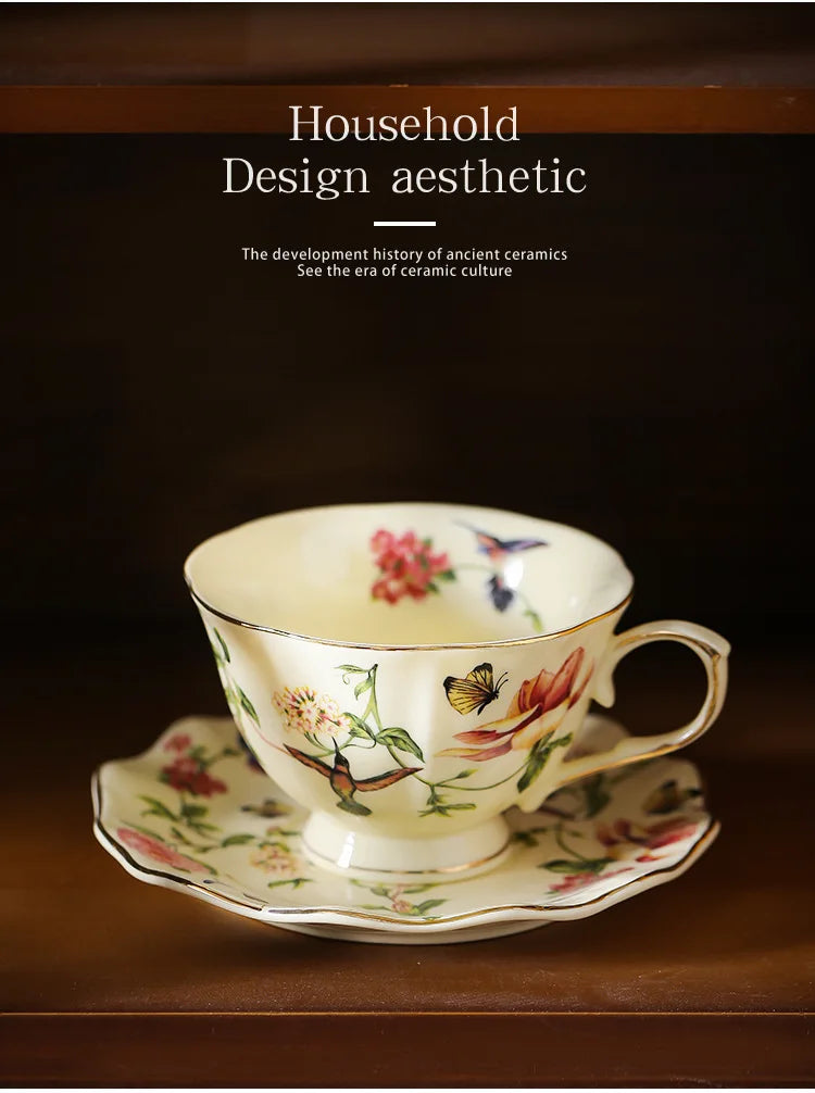 Flower and Bird Patterns Ceramic Cup&saucer Dining Table Coffee Mug Milk Cups Afternoon Tea Teacup Fruit Juice Container