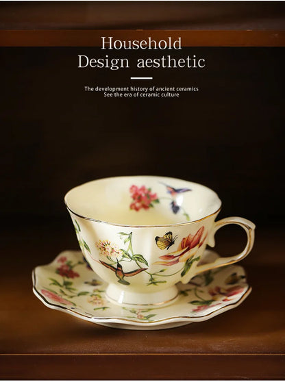 Flower and Bird Patterns Ceramic Cup&saucer Dining Table Coffee Mug Milk Cups Afternoon Tea Teacup Fruit Juice Container