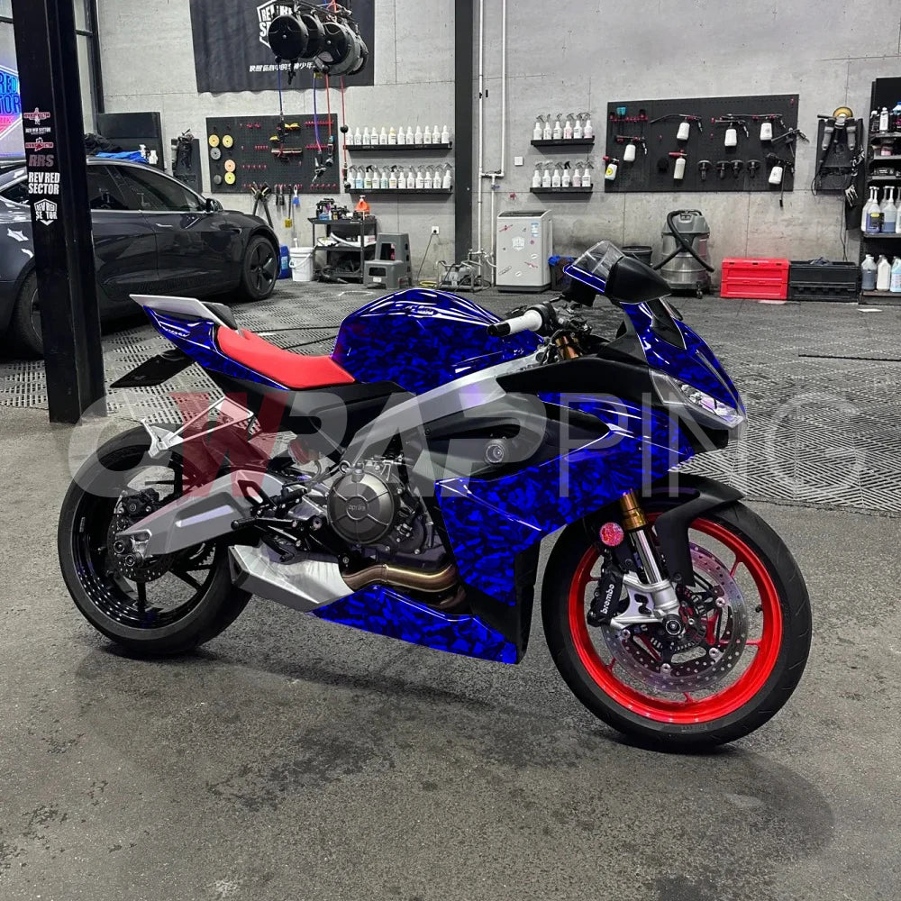 High Glossy Blue Forged Carbon Fiber Vinyl Wrap Waterproof Laser Film on the Hood DIY Car Adhesive Vinyl for Motorcycle Stickers