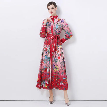 JAMERARY Runway Design Fashion Floral Print Elegant Summer Pleated Midi Long Dress Shirt Street Casual Lady Office Work Dresses