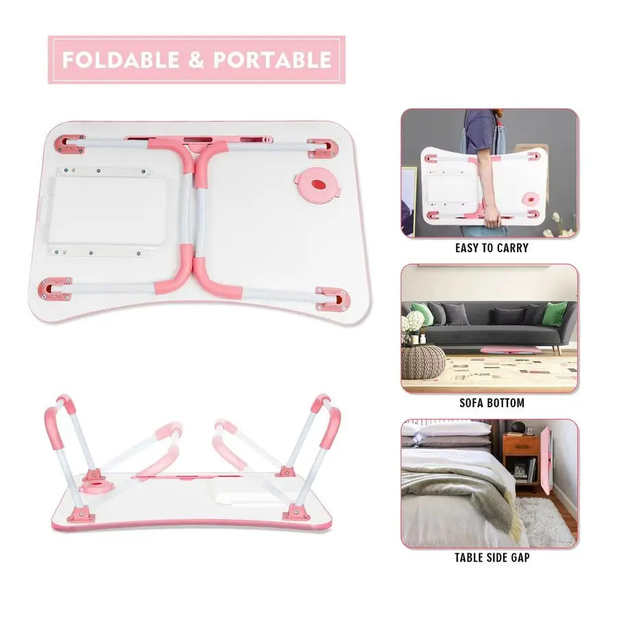 Bed Table, Foldable Laptop Desk Bed Tray with Storage Drawer, Lap Desk TV Tray for Breakfast Serving, Notebook Stand Reading Hol