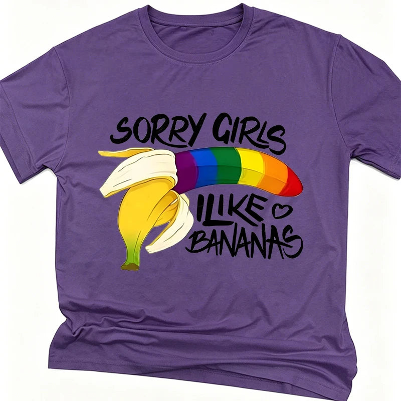 Rainbow Bananas "Sorry Girls I Like Bananas" Print T Shirt Vintage Men Short Sleeve Fun Gay Tees Casual Pride Month LGBTQ Tshirt