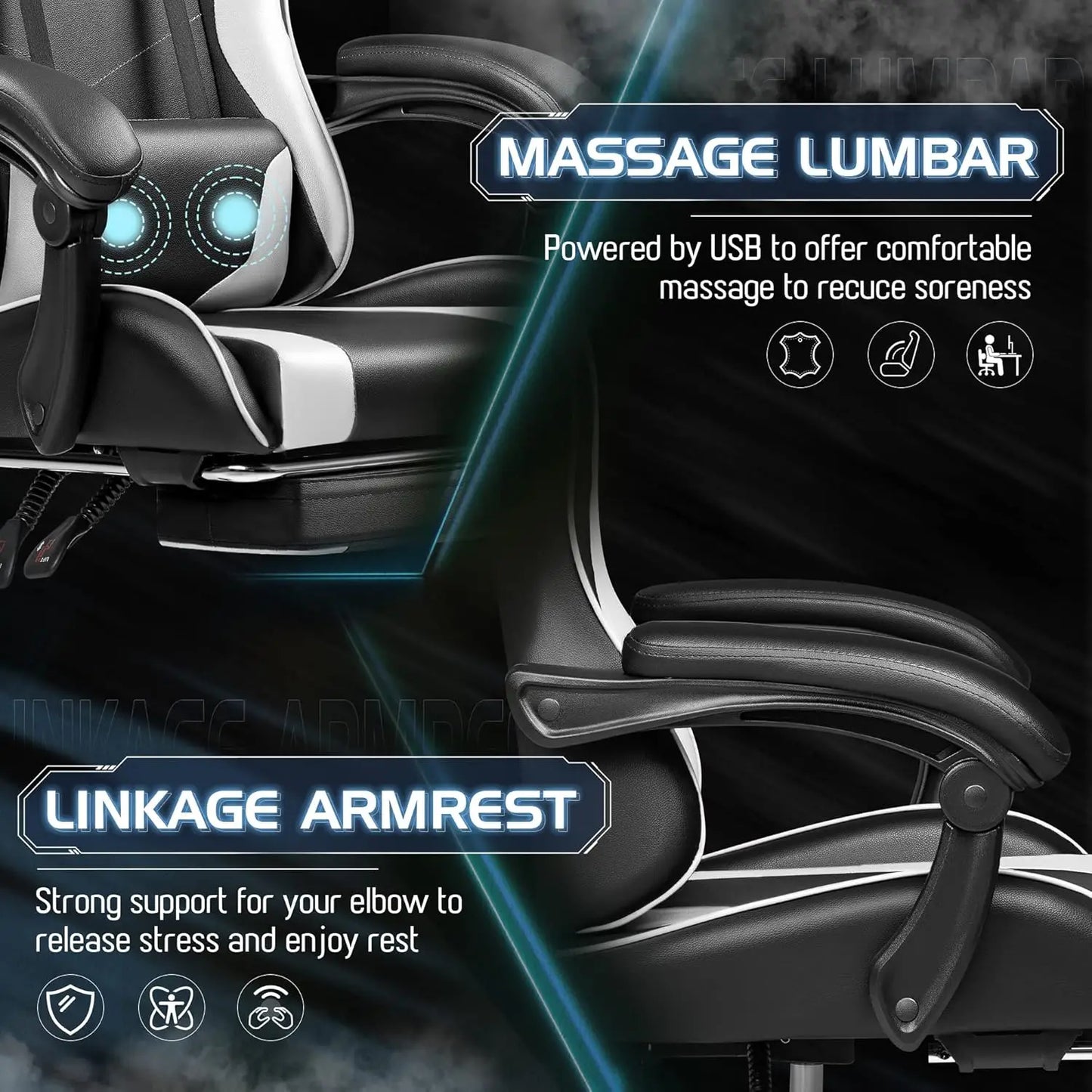 Gaming Chair, Video Game Chair with Footrest and Massage Lumbar Support, Ergonomic Computer Chair Height Adjustable, Customized