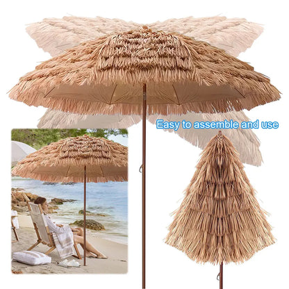 8-Rib Beach Umbrella 6.23ft/1.9m Height Adjustable Folding Patio Umbrellas Large Outdoor Thatched Tiki Umbrella For Garden Patio