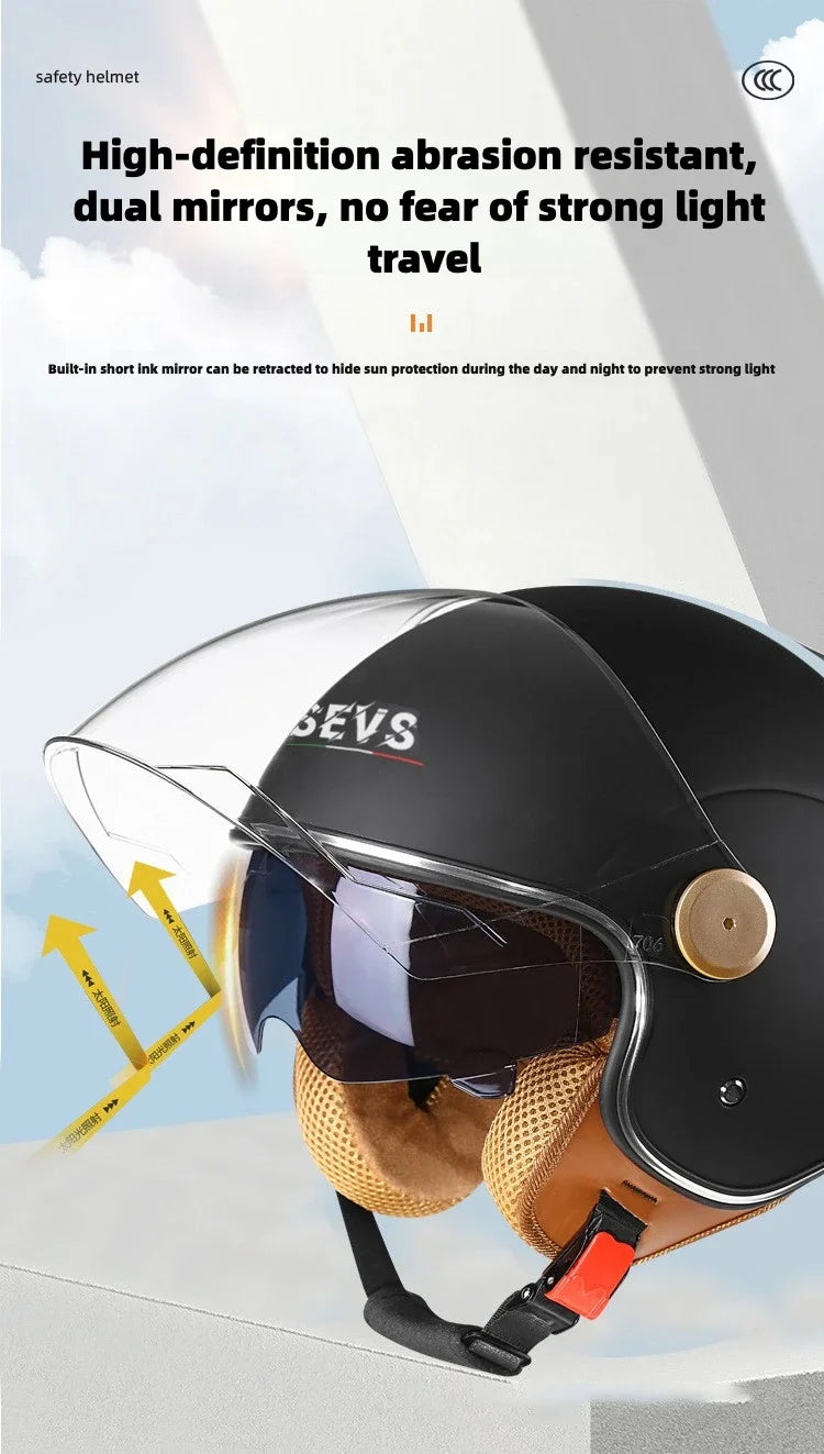Motorcycle Helmet Retro 3C & DOT Certified Half Face ABS Helmet Dual Visor Hidden Sun Shield Removable Cute Cat Ears