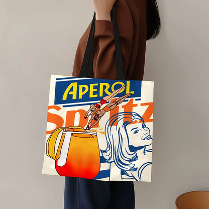 1pc Aperol Spritz Art Print Tote Bag Reusable Fabric Grocery Foldable Shopping Bag