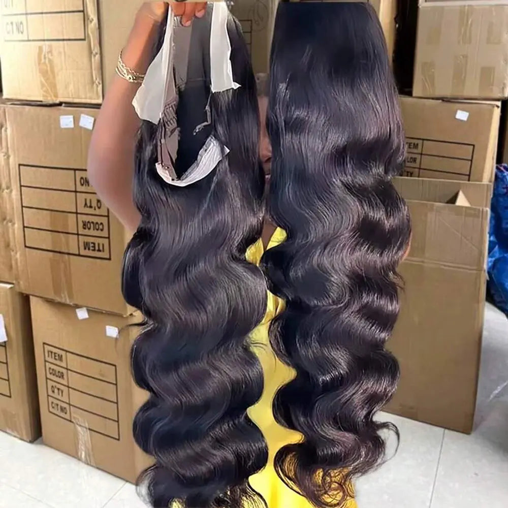 100% Human Hair Body Wave Lace Front Wig 300% Density 40 Inch Wigs 360 4x4 13x4 13x6 HD Lace Frontal Wig Brazilian Natural Black