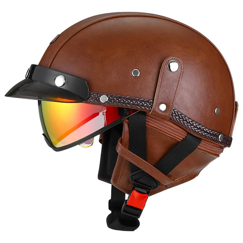 Retro Motorcycle Helmet DOT Approved Built in Sunglasses Casco Moto Helmet Detachable Insert Liner Vintage German Half Helmet