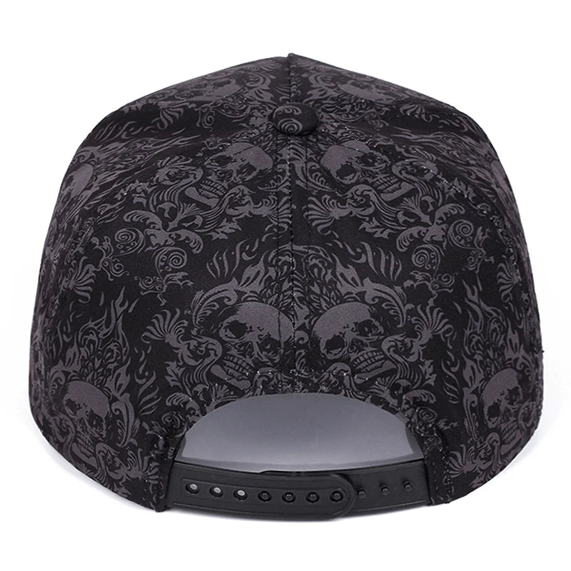 2025 New Fashion Full Skull Print Baseball Hat Street Personalized Hip Hop Hat Outdoor Daily Decoration Hat Unisex Flat Edge Hat