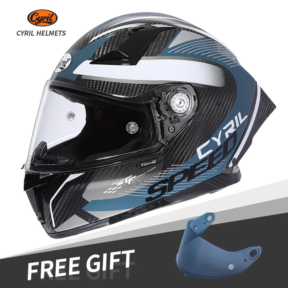 Unisex Lightweight Carbon Fiber Kevlar Full Face Motorcycle Street Bike Helmets Racing Helmet DOT ECE Approved CYRIL Casque Moto