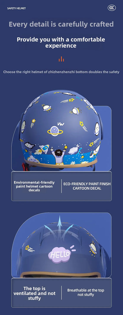 Children's Four Seasons Helmet New National Standard Class A 3C Certification Cartoon Electric Vehicle Helmet Motorcy Casco Moto