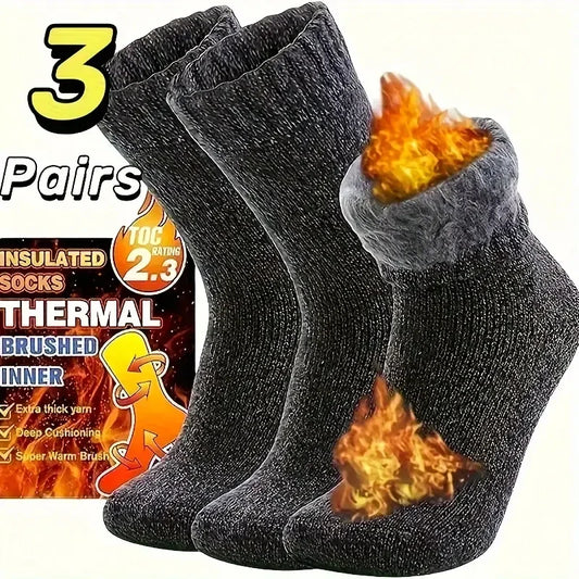 3Pairs Women's Thermal Boot Socks-Thick Warm Soft Cotton Socks for Winter Outdoor Girl Classic Socks Cold Weather Warm Footwear