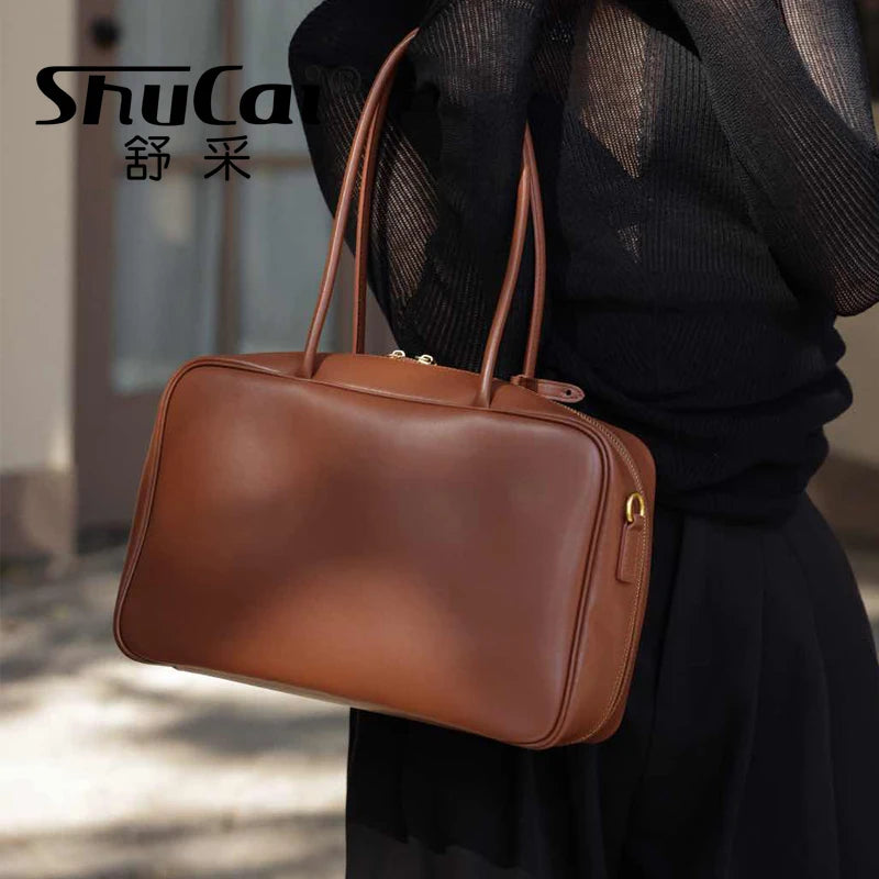 Genuine Leather Fashion Women Shoudler Black Bags Luxury Desiger Ladies Crossbody Cowhide Brown Large Bag Female Handbags Coffe