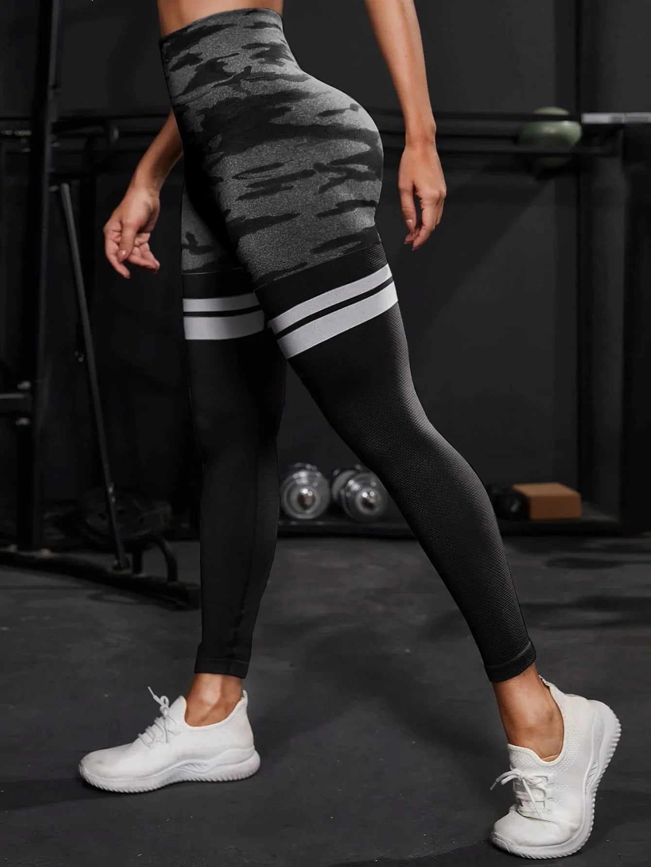 Stripe Camo Leggings Women Seamless Knit Tights High Waist Hip Liftting Outdoor Running Cycling Fashion Slim Yoga Fitness Pants