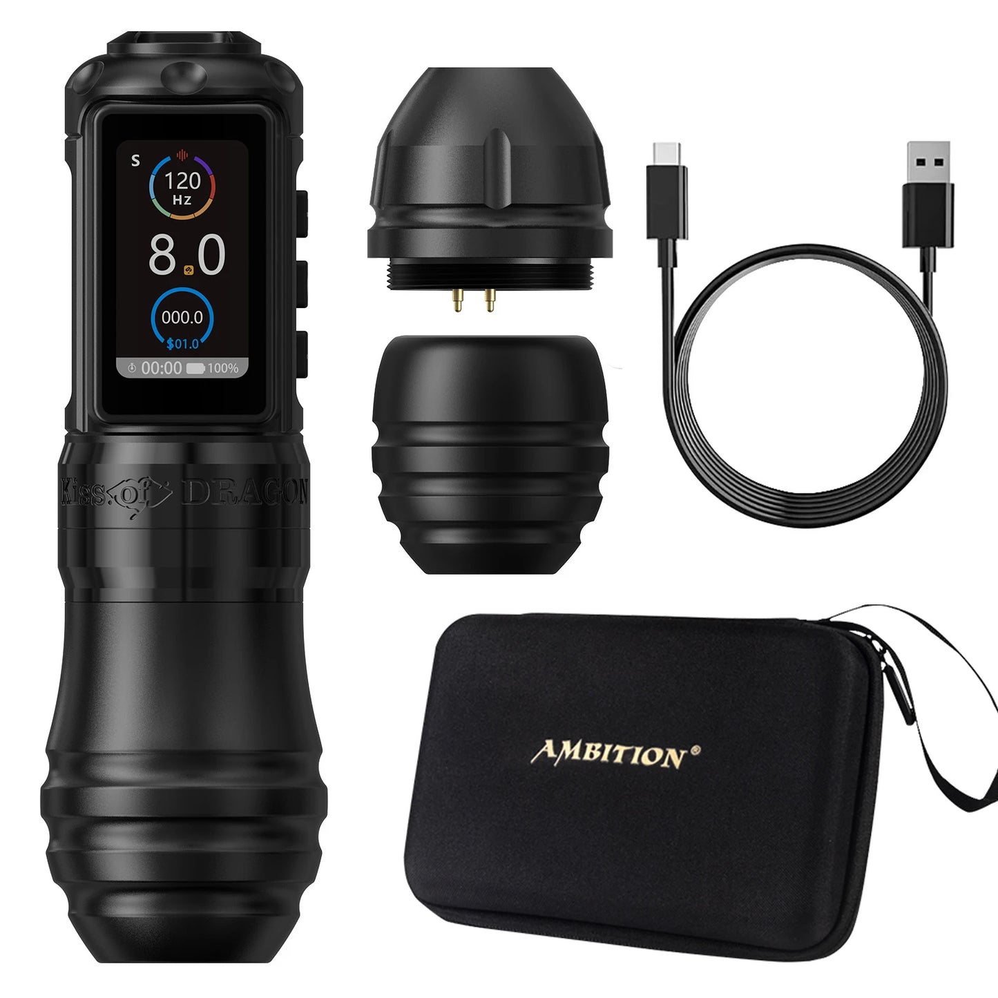 Ambition Wireless Tattoo Machine Traveler-T1 Straight Rod Direct Drive and Traveler-T2 Adjustable Stroke 2.4-4.2mm Battery Pen