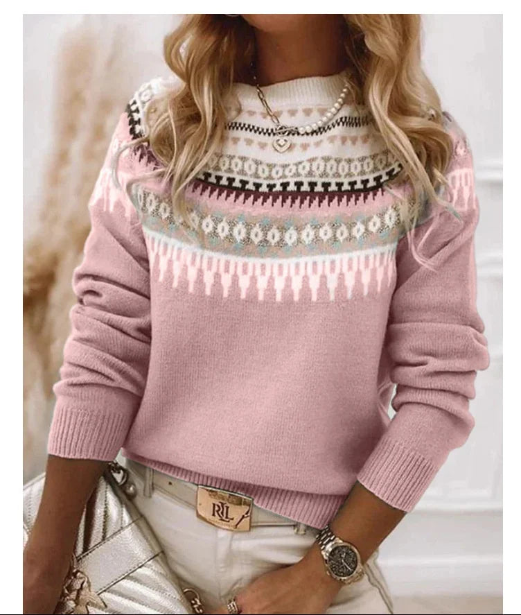 2025 Spring Knitted Women Sweater Print O-neck Long Sleeve Casual Loose Sweaters Female Winter Elegant Trendy Ladies Clothes