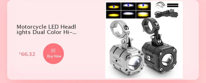 Motorcycle LED Spot Driving Light Dual Color Headlight Auxiliary Spotlight Lamp ATV Scooter Moto Fog Light for Honda Kawasaki