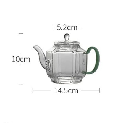 Hexagonal Imitation Jade Handle Glass Teapot Heat Resistant Small Capacity 210ml Boiling Flower Green Tea Pot Kung Fu Tea Set