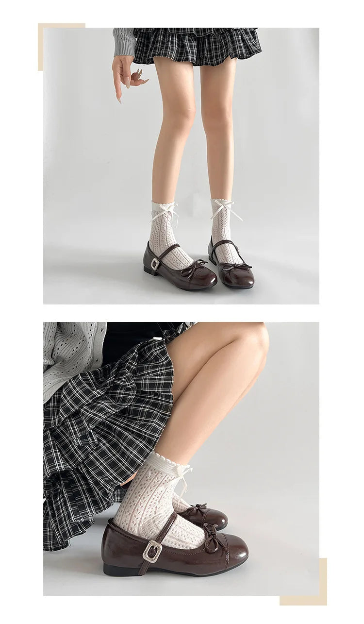 2026 New Spring Vintage Women Ballet Flats Shoes Comfort Round Toe Soft Sole Shoes Elegant Butterfly-knot Dress Grandma's Shoes