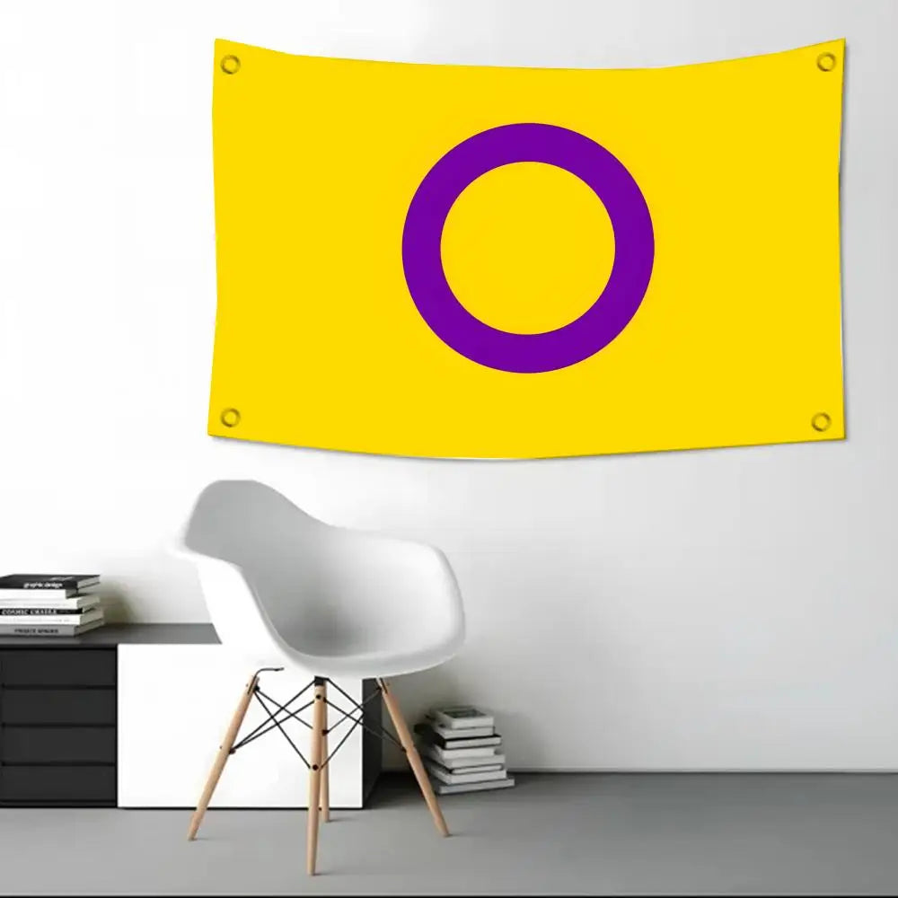 LGBTQ Intersex Pride Flags Daily four rings hanging no edging for indoor use and outdoor decor easy hanging
