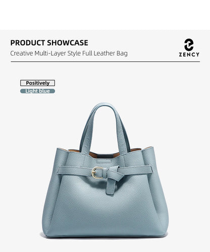 Zency Fashion Genuine Leather Top-handle Bag For Women Luxury Designer Crossbody Bag Zipper Purse Elegant OL Work Bag Tote Sac